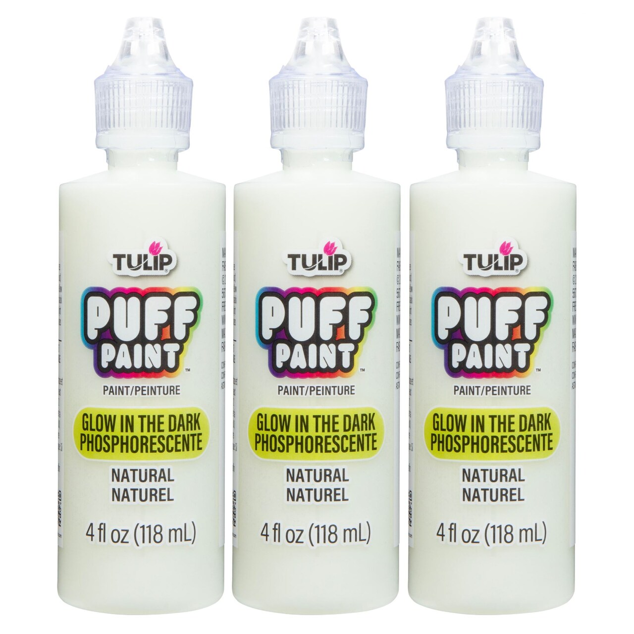 Tulip Puff Paint Glow Natural, Multi-Surface Craft Paint, 4 fl. oz. 3 Pack